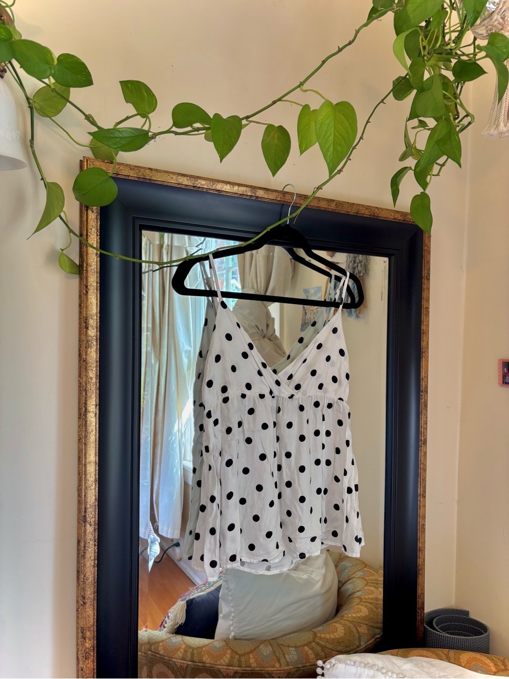 Brandy Melville Polka Dot Spaghetti Strap Cami Top - White with Black Dots